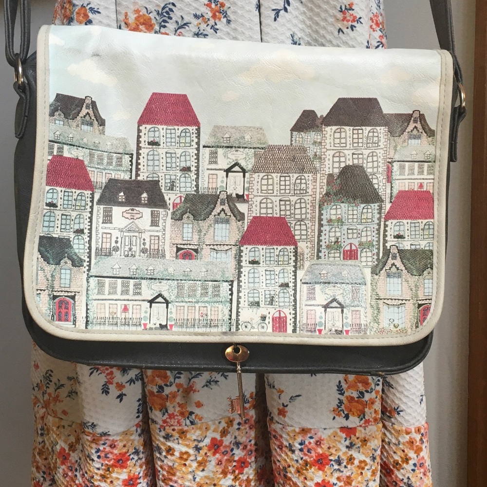 Cityscape Book Bag in White and Grey